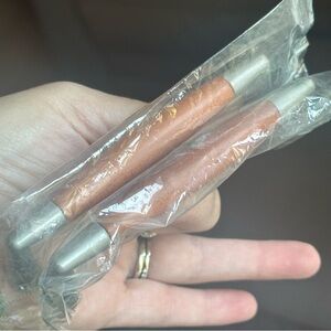 2 Italian Mid Century Modern Wood and Metal drawer pulls cabinet handles